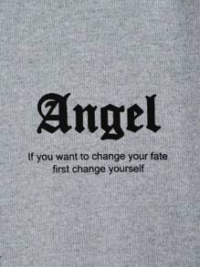 RueChic Tricou cu mânecă scurtă imprimat cu slogan casual de vară pentru bărbați - Gri - Vizualizare 3