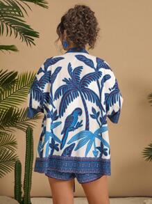 Travachic Plus Size Women Retro Print Short Sleeve Blouse And Shorts 2 Pieces Set,2 Pieces Summer Outfit - Multicolor - View 2