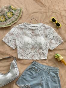 Soleia Women's Casual Holiday Summer Vacation Romantic Floral Embroidered Fashion Top, Suitable For Wedding Season, Afternoon Tea - White - View 3