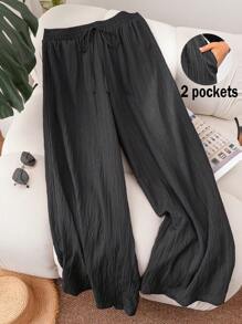 SHEIN Frenchy Pantalon élégant pour femmes de grande taille, style printemps-été, décontracté mais chic, pour le bureau, la plage, la Saint-Valentin. Pantalon de poche, pantalon de vacances à la plage, violet, pour étudiantes, pantalon d'été pour la Saint-Valentin