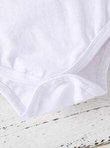 SHEIN Playful Pals Baby Boy Casual Simplistic Car & Letter Print Short Sleeve Bodysuit, Summer - White - View 6