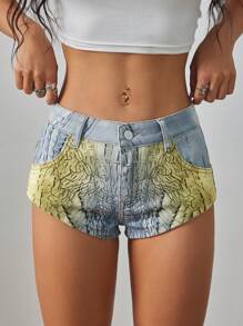 SHEIN Unity Printed Denim Shorts, Fashionable For Summer - Multicolor - View 1