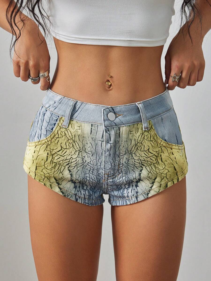 SHEIN Unity Printed Denim Shorts, Fashionable For Summer - Multicolor - View 1