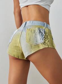 SHEIN Unity Printed Denim Shorts, Fashionable For Summer - Multicolor - View 2