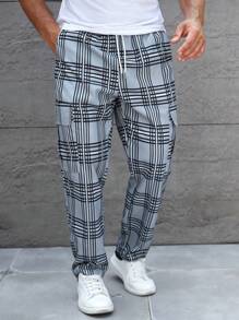 Manfinity Homme Plus Size Men's Plaid Drawstring Waist Cargo Pocket Pants
