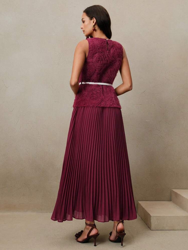 Elegant Design Sleeveless Pearl Decorated Waist Cinched Chiffon Dress, Suitable For Festival, Going Out, Vacation Outfits For Women, Spring/Summer