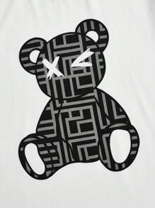AXEPEAK Set di t-shirt a maniche corte e pantaloncini con stampa orsetto, adatto all'abbigliamento da strada, per l'estate, da uomo