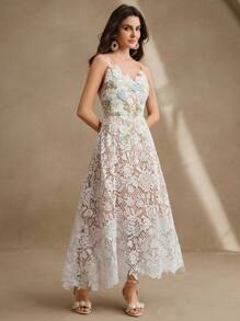 Anewsta Váy midi ren hoa cổ chữ V thanh lịch cho nữ mùa hè kỳ nghỉ lễ hội bãi biển - trắng - Xem 3