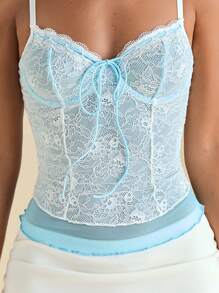 SHEIN BAE Damen Ärmellose Spitzen-Patchwork-Trägertop, leicht und halbtransparent für Frühling/Sommer