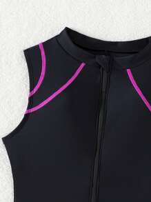 Mono deportivo casual de mujer con cuello redondo y cremallera, tipo traje de neopreno, color negro - Negro - Ver 4
