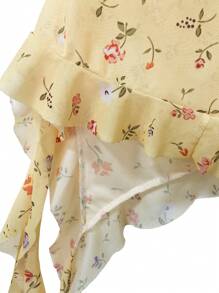 Breezaya Blusa casual de verano para vacaciones con hombro asimétrico y estampado floral disperso en amarillo para mujer