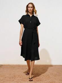 Lumivelle Rochie ocazională pentru femei, cu mâneci scurte, cu volane, rochie de serviciu