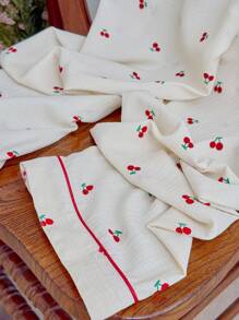 SHEIN 柔软触感口袋睡衣套装，翻领设计和樱桃图案，是放松身心的完美选择 樱桃睡衣套装 两件套睡衣套装 樱桃印花睡衣套装 樱桃睡衣套装 女士睡衣套装 - 彩色 - 查看 5