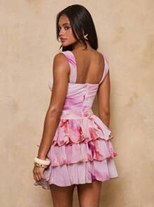 SHEIN BAE Women's Tie-Dye Print Hollow Star Decor Dress