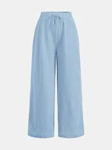 SHEIN Ensemble 2 pièces pour jeunes filles : pantalon large texturé et ample avec nœud papillon, style décontracté et festif