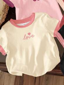 SHEIN 女婴休闲简约圆领短袖T恤，适合春夏季 - 彩色 - 查看 5