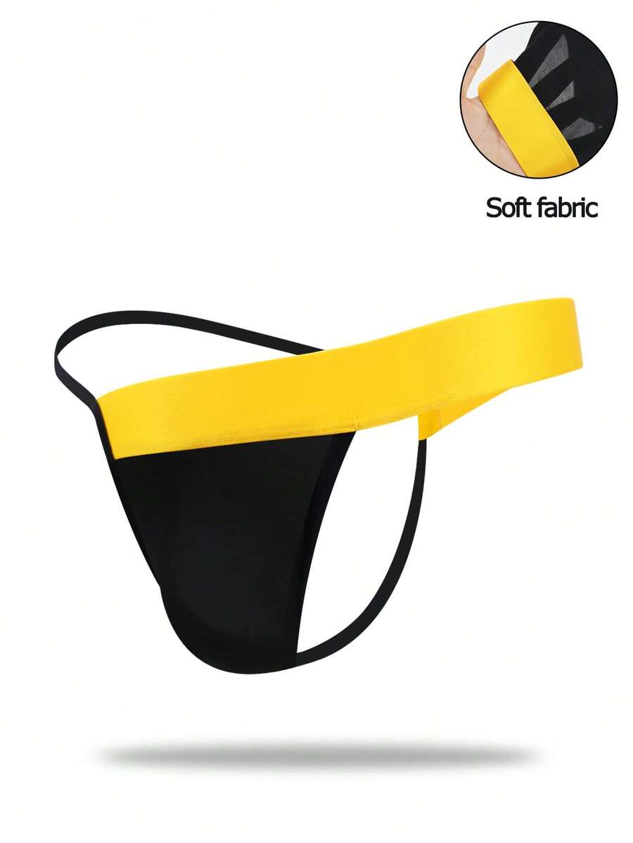 Men's Color Block Thong, Sexy Underwear Suitable For Dates - Black - View 1