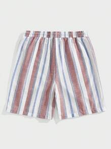 Manfinity RelaxMax Men's Summer Casual Colorblock Striped Shorts For Going Out Cotton Material, Comfortable To Wear, Suitable For Going Out