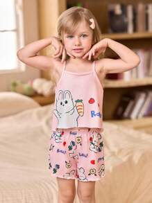 SHEIN 3件套少女可爱卡通印花吊带背心和短裤套装 - 彩色 - 查看 7