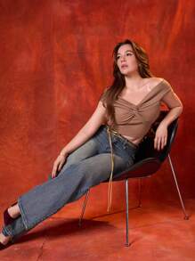 SHEIN x Lina SHEIN ICON Pantalones de mezclilla casuales y sencillos de unicolor para mujer - Lavado ligero - Ver 3