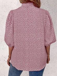 Linhara Plus Size Boho Front Button Allover Print Casual Blouse, For Summer