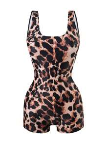 Swim SPRTY 女士豹纹与随机印花连体运动泳装短裤 - 彩色 - 查看 3