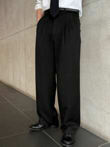 DAZY Men's Business Casual Plain Black Suit Pants, Spring/Summer