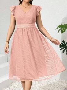 SHEIN Clasi Vestido largo elegante de encaje y patchwork verde para mujer talla grande para verano