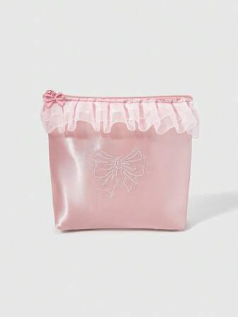Kawaii Boîte de mouchoirs de seau petit avec bordure de nœuds brodés, étui cosmétique, sac de rangement pour serviettes hygiéniques de voyage, cadeau pour porte-monnaie