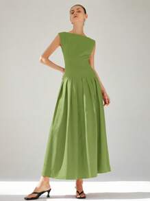 Aveloria Modichic Đầm nữ dài màu đỏ không tay, thiết kế xếp ly eo thấp, gợi cảm, thanh lịch, thích hợp cho ngày lễ tình nhân - màu xanh lá - Xem 5