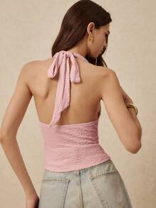Poéselle Top sin mangas con cuello de giro y espalda descubierta casual de verano para mujer - Rosa vieja - Ver 3