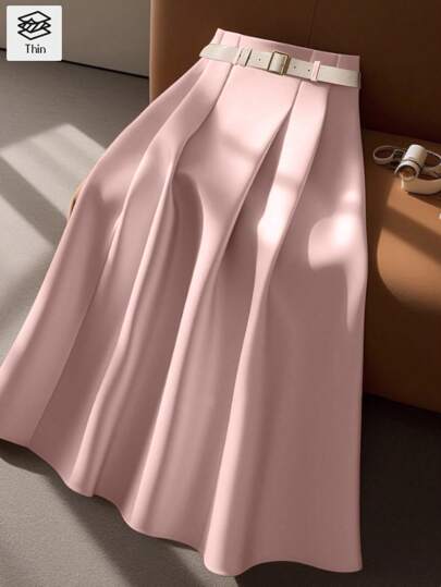 Franclia 优雅通勤纯色皮革腰带裙