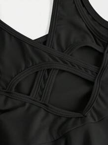 Vestido mono sin mangas con diseño de cruce hueco y leggings para niñas jóvenes - Negro - Ver 5