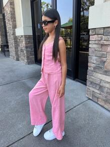 Nova Glow 2pcs Pink Tank Top & Long Pants Set,Casual Daily Wear For Tween Girls - Pink - View 4