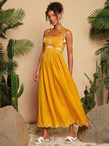 Travachic Vestido largo liso de unicolor tipo slip de punto para mujer - Amarillo - Ver 4