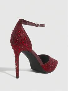 CUCCOO SZL Fashionable Women's Pointed Toe Glitter High Heels For Christmas Spring Shoes - Burgundy - View 7