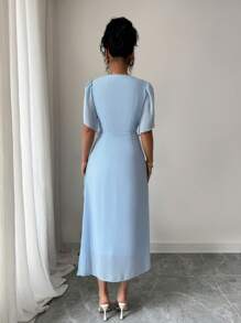 Gloray Einfarbiges Chiffon-Modegewand mit geraffter Taille, elegantes plissiertes Kleid