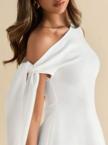 SHEIN BAE Váy xòe viền lệch vai thanh lịch cho nữ, váy trắng cho nữ, đi chơi - trắng - Xem 7