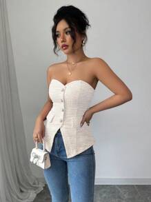 Selianne Pink Sleeveless Cropped Top, Sophisticated Design, Slimming Outerwear - Apricot - View 5