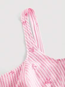 SHEIN MOD Đầm ngắn dễ thương họa tiết nơ sọc hồng cỡ lớn cho nữ - Hồng - Xem 5