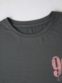 INAWLY 90'S Pink Ripped Digital Print Women's Casual Gray T-Shirt