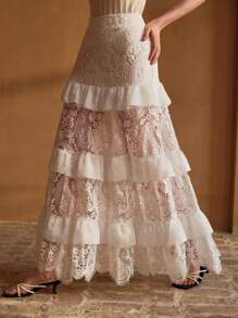 MOTF PREMIUM CONTRAST LACE TIERED LAYERED SKIRT - White - View 2