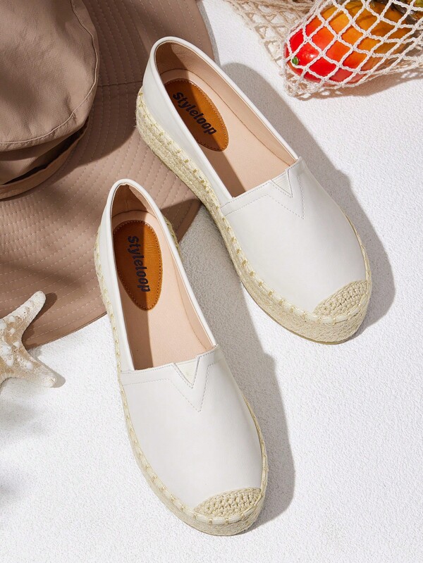 Styleloop Beige Casual Retro Embroidered Thick Sole Woven Rope Shoes