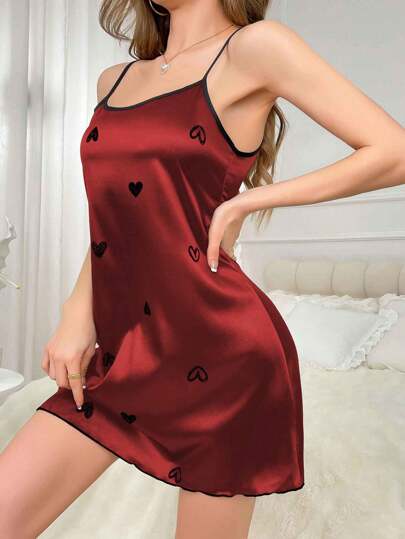 Minimalist Heart Print Camisole Nightdress, able Luxeloungewear view 4
