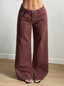 SHEIN ICON 女士秋季休闲宽松低腰阔腿牛仔裤