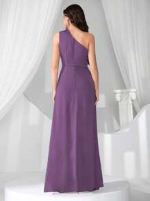 Coutiva Nuevo vestido elegante de moda ajustado de cuello asimétrico sin mangas, vestido formal, de fiesta, de gala, para eventos, invitada de boda - Morado - Ver 2