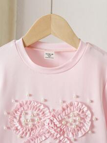 Genkimix Kids 少女可爱优雅蝴蝶结装饰3D串珠休闲T恤 - 粉色 - 查看 4