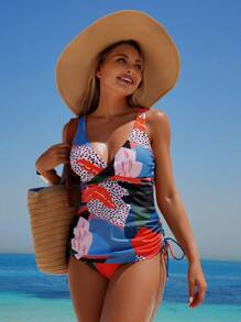 Swim Lushoire 2pcs/Set Women Swimwear, Covering Body And Slimming Design For Summer Beach Vacation - Multicolor - View 3