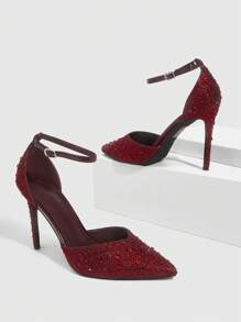 CUCCOO SZL Fashionable Women's Pointed Toe Glitter High Heels For Christmas Spring Shoes - Burgundy - View 9