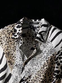 NEON BLANC Camicia a maniche corte da uomo con stampa leopardo e a righe zebra, ispirata allo streetwear